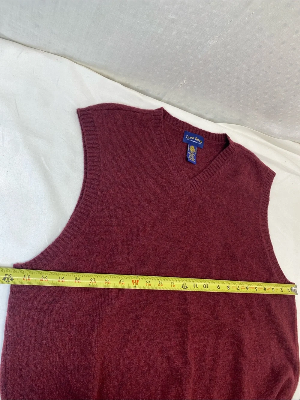 Vtg Club Room Mens XL 100% Pure Lambs Wool V Neck Burgundy Sweater Vest Grandpa